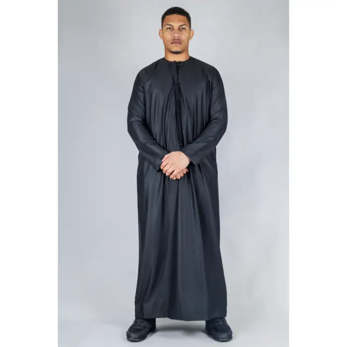 Men's Thobe Emirati Omani Jubba Islamic Clothing Muslim Kaftan Eid Robe Arab String Tassel - Image 12
