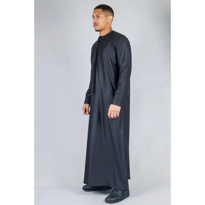 Men's Thobe Emirati Omani Jubba Islamic Clothing Muslim Kaftan Eid Robe Arab String Tassel - Image 11