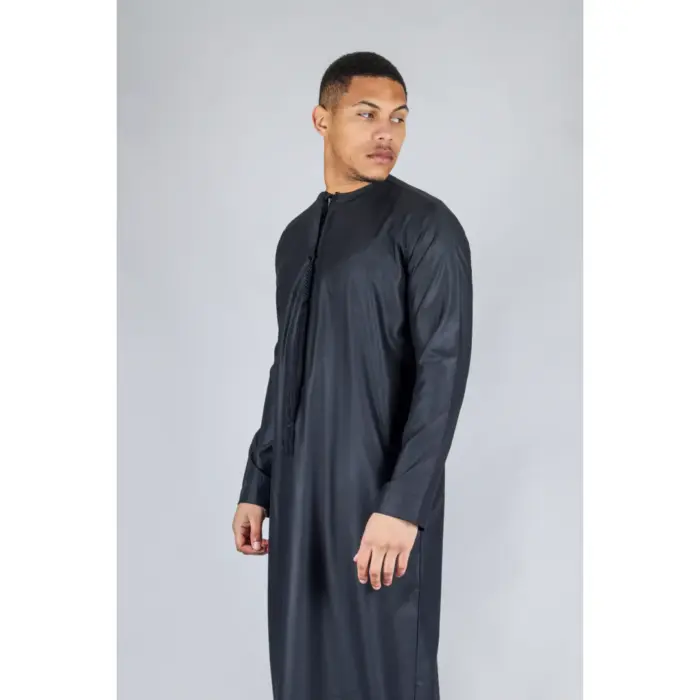 Men's Thobe Emirati Omani Jubba Islamic Clothing Muslim Kaftan Eid Robe Arab String Tassel - Image 10