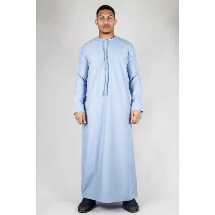 Men's Thobe Emirati Omani Jubba Islamic Clothing Muslim Kaftan Eid Robe Arab String Tassel - Image 21