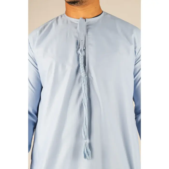 Men's Thobe Emirati Omani Jubba Islamic Clothing Muslim Kaftan Eid Robe Arab String Tassel - Image 20