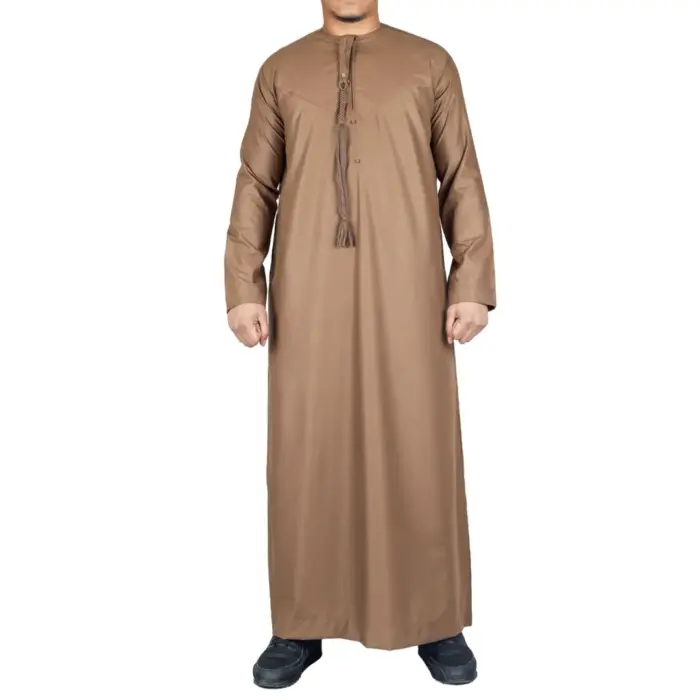 Men's Thobe Emirati Omani Jubba Islamic Clothing Muslim Kaftan Eid Robe Arab String Tassel - Image 22