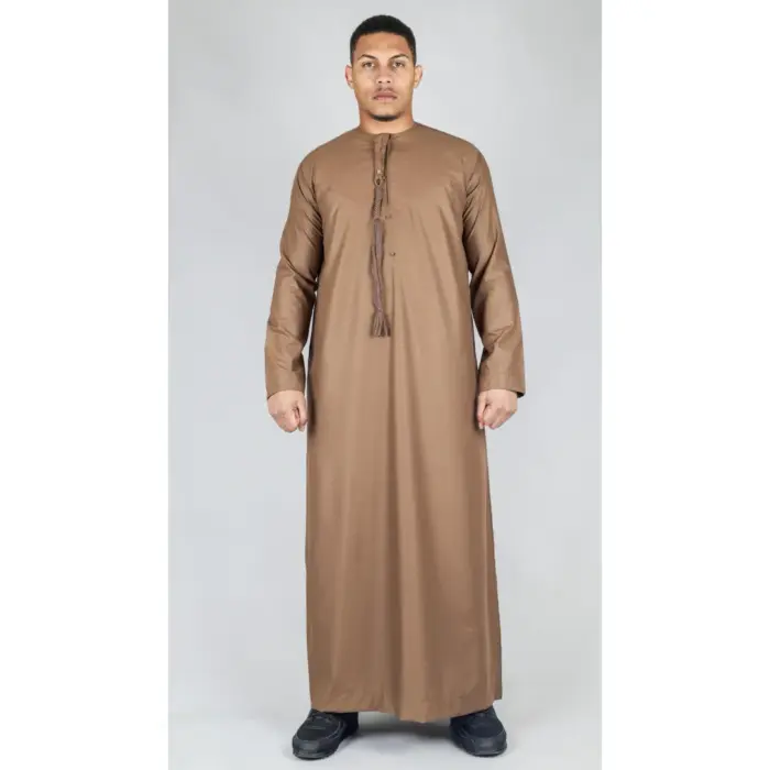 Men's Thobe Emirati Omani Jubba Islamic Clothing Muslim Kaftan Eid Robe Arab String Tassel - Image 28
