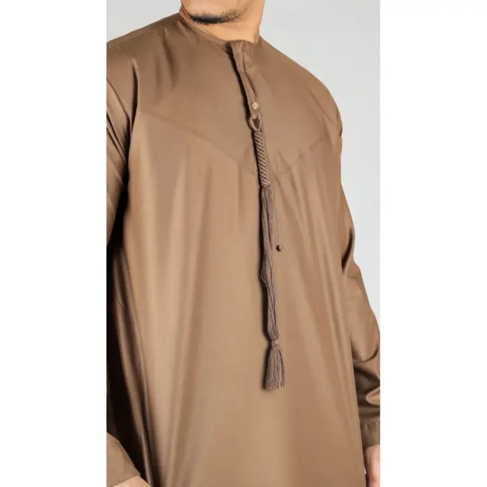 Men's Thobe Emirati Omani Jubba Islamic Clothing Muslim Kaftan Eid Robe Arab String Tassel - Image 27
