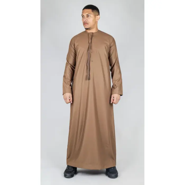 Men's Thobe Emirati Omani Jubba Islamic Clothing Muslim Kaftan Eid Robe Arab String Tassel - Image 26