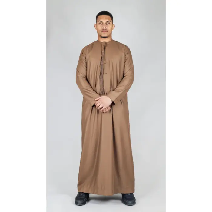 Men's Thobe Emirati Omani Jubba Islamic Clothing Muslim Kaftan Eid Robe Arab String Tassel - Image 25