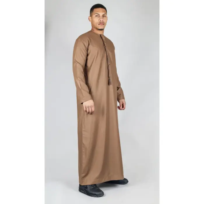 Men's Thobe Emirati Omani Jubba Islamic Clothing Muslim Kaftan Eid Robe Arab String Tassel - Image 24