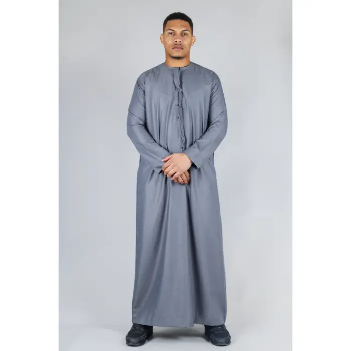 Men's Thobe Emirati Omani Jubba Islamic Clothing Muslim Kaftan Eid Robe Arab String Tassel - Image 34
