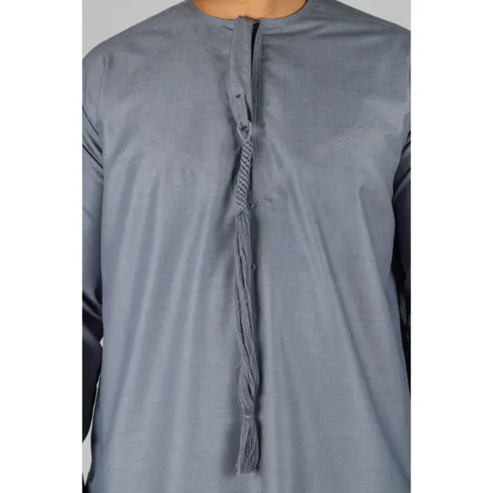 Men's Thobe Emirati Omani Jubba Islamic Clothing Muslim Kaftan Eid Robe Arab String Tassel - Image 33