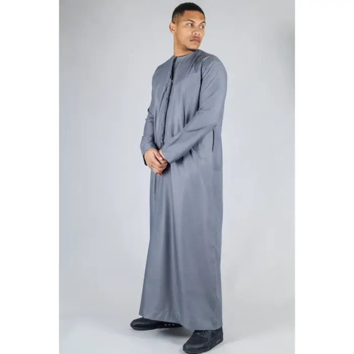 Men's Thobe Emirati Omani Jubba Islamic Clothing Muslim Kaftan Eid Robe Arab String Tassel - Image 32