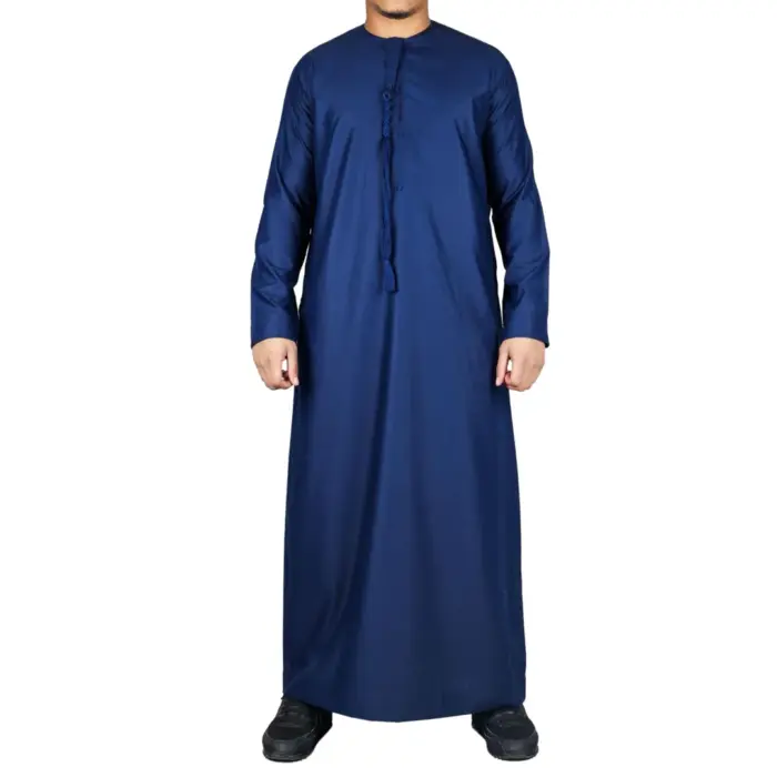 Men's Thobe Emirati Omani Jubba Islamic Clothing Muslim Kaftan Eid Robe Arab String Tassel - Image 35