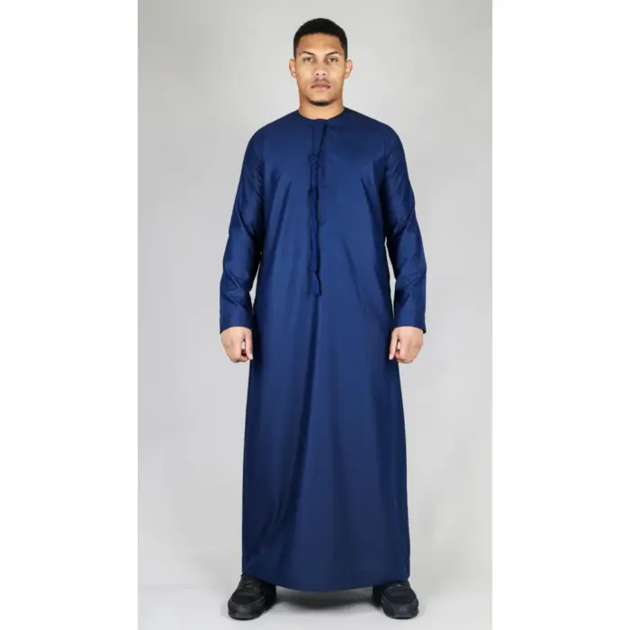 Men's Thobe Emirati Omani Jubba Islamic Clothing Muslim Kaftan Eid Robe Arab String Tassel - Image 36