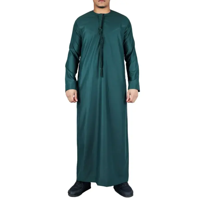Men's Thobe Emirati Omani Jubba Islamic Clothing Muslim Kaftan Eid Robe Arab String Tassel - Image 43