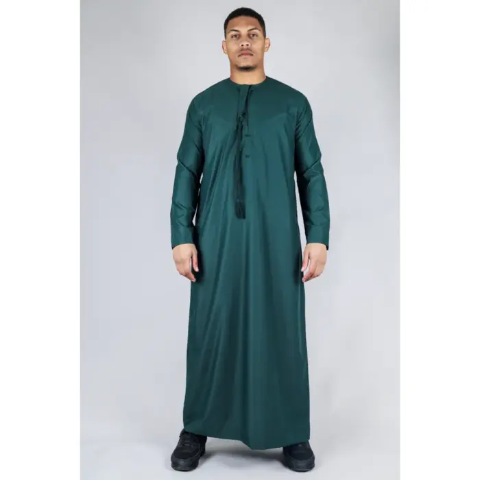 Men's Thobe Emirati Omani Jubba Islamic Clothing Muslim Kaftan Eid Robe Arab String Tassel - Image 49