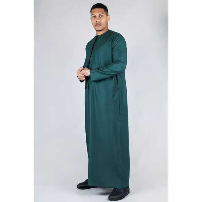 Men's Thobe Emirati Omani Jubba Islamic Clothing Muslim Kaftan Eid Robe Arab String Tassel - Image 46