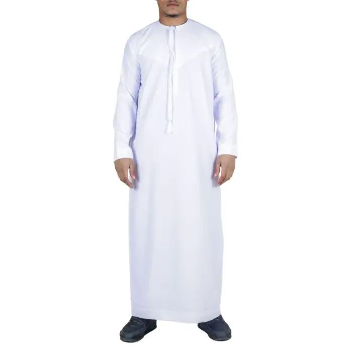 Men's Thobe Emirati Omani Jubba Islamic Clothing Muslim Kaftan Eid Robe Arab String Tassel - Image 50