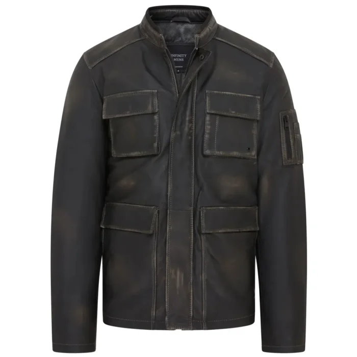Men's Vintage Black Leather Safari Parka Jacket - Image 2