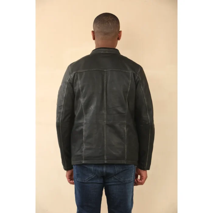 Men's Vintage Black Leather Safari Parka Jacket - Image 3