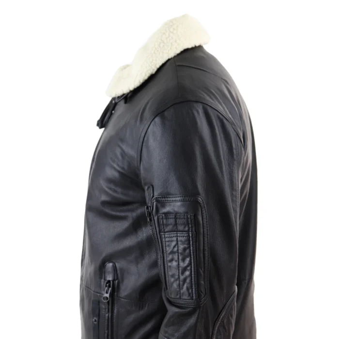Mens Vintage Real Leather Jacket Washed Bomber Air Force Pilot Fur Collar Casual - Image 3