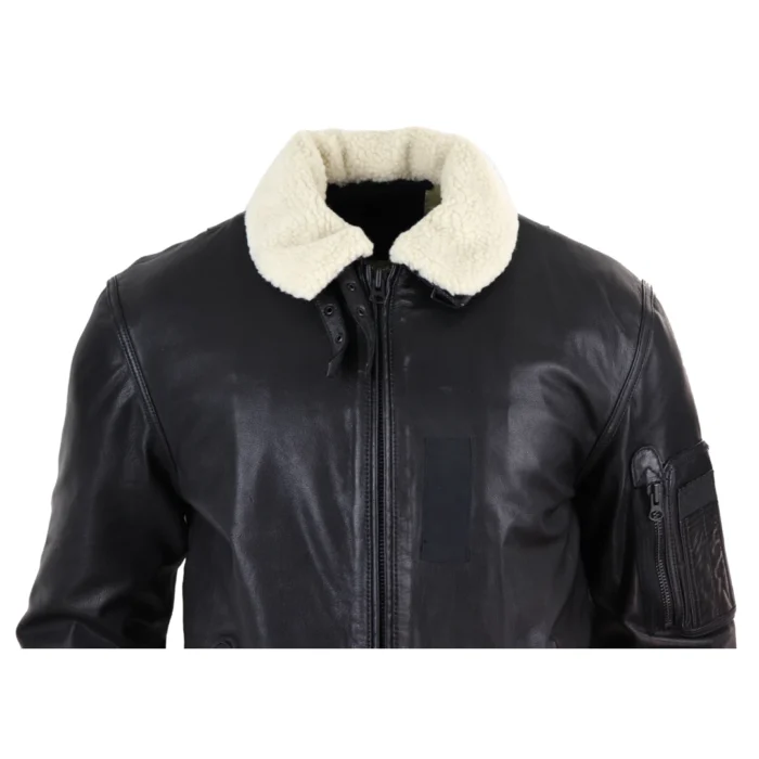 Mens Vintage Real Leather Jacket Washed Bomber Air Force Pilot Fur Collar Casual - Image 4