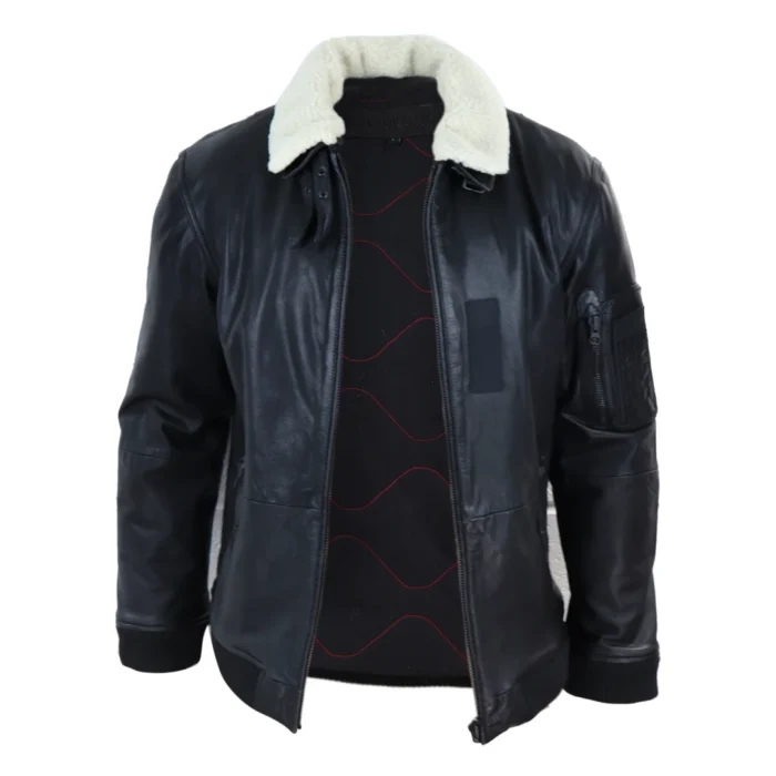 Mens Vintage Real Leather Jacket Washed Bomber Air Force Pilot Fur Collar Casual - Image 6