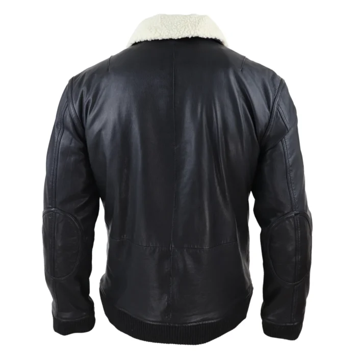 Mens Vintage Real Leather Jacket Washed Bomber Air Force Pilot Fur Collar Casual - Image 7