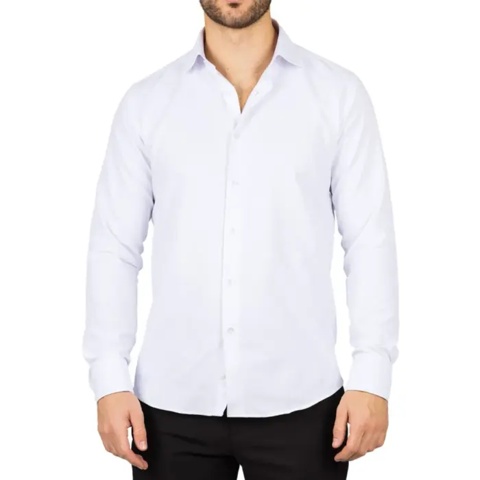 Men's White Long Sleeve Regular Fit Double Cuff Twill Oxford Shirt - Image 1