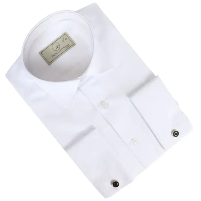 Men's White Long Sleeve Regular Fit Double Cuff Twill Oxford Shirt - Image 6