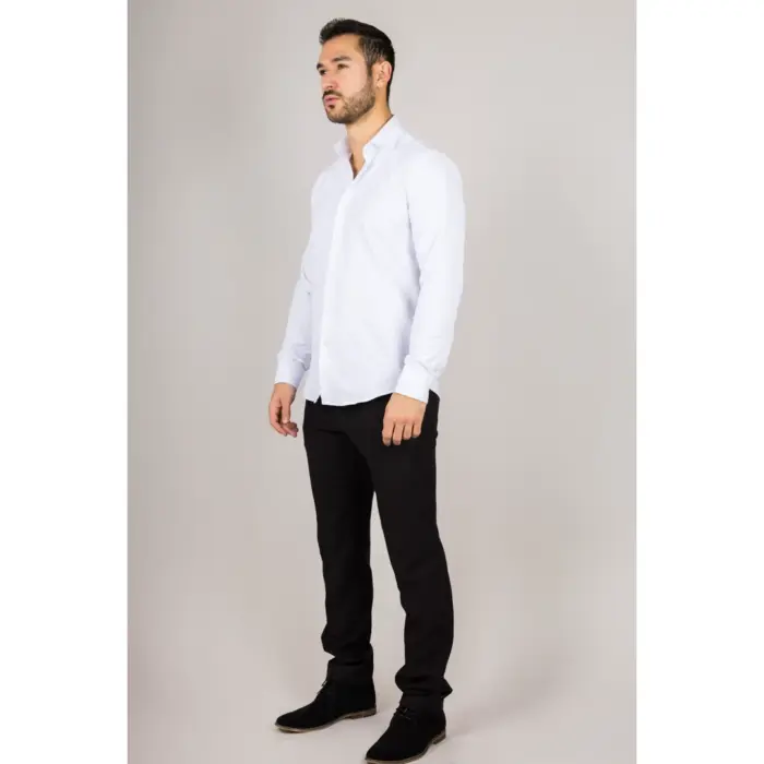 Men's White Long Sleeve Regular Fit Double Cuff Twill Oxford Shirt - Image 3