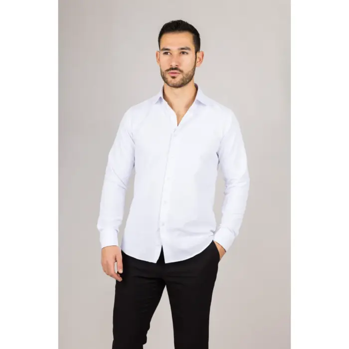 Men's White Long Sleeve Regular Fit Double Cuff Twill Oxford Shirt - Image 4