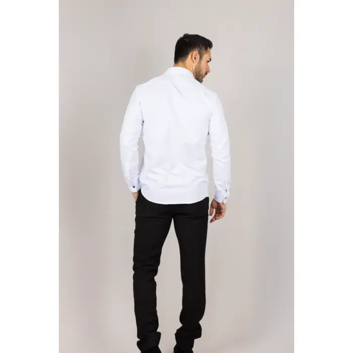 Men's White Long Sleeve Regular Fit Double Cuff Twill Oxford Shirt - Image 5