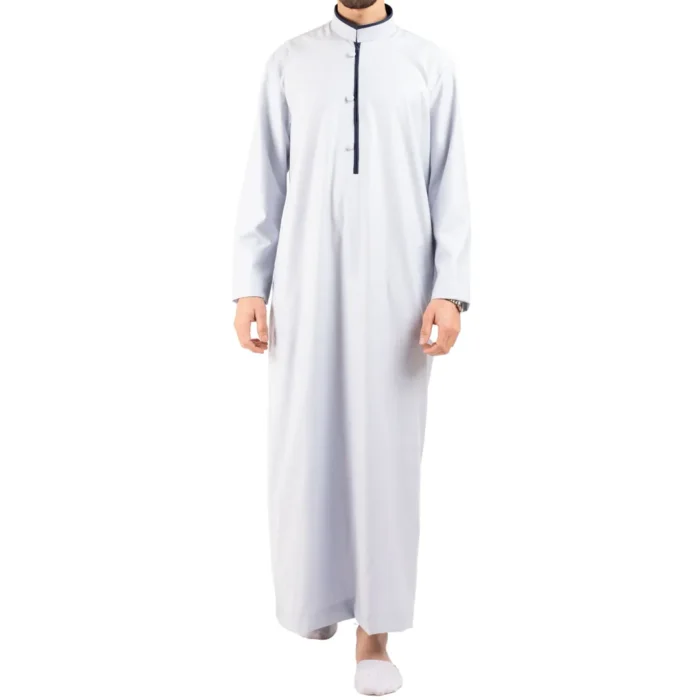 Men's Thobe Jubba Islamic Clothing Muslim Kaftan Emirati Omani Stand Collar - Image 28