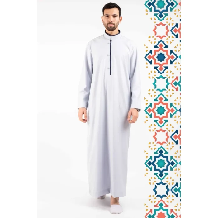 Men's Thobe Jubba Islamic Clothing Muslim Kaftan Emirati Omani Stand Collar - Image 33