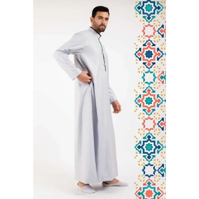 Men's Thobe Jubba Islamic Clothing Muslim Kaftan Emirati Omani Stand Collar - Image 32
