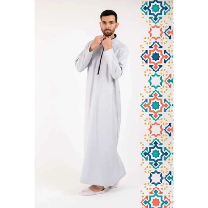 Men's Thobe Jubba Islamic Clothing Muslim Kaftan Emirati Omani Stand Collar - Image 31