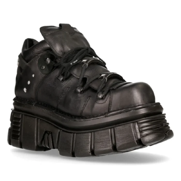 New Rock 106N-S52 TOWER SHOES Metallic Black Leather Biker Punk Gothic Boots - Image 2