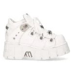 New Rock 106N-S8 Metallic White Leather Biker Punk Gothic Boots