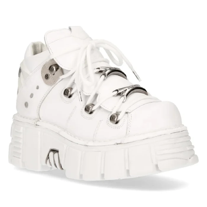 New Rock 106N-S8 Metallic White Leather Biker Punk Gothic Boots - Image 2