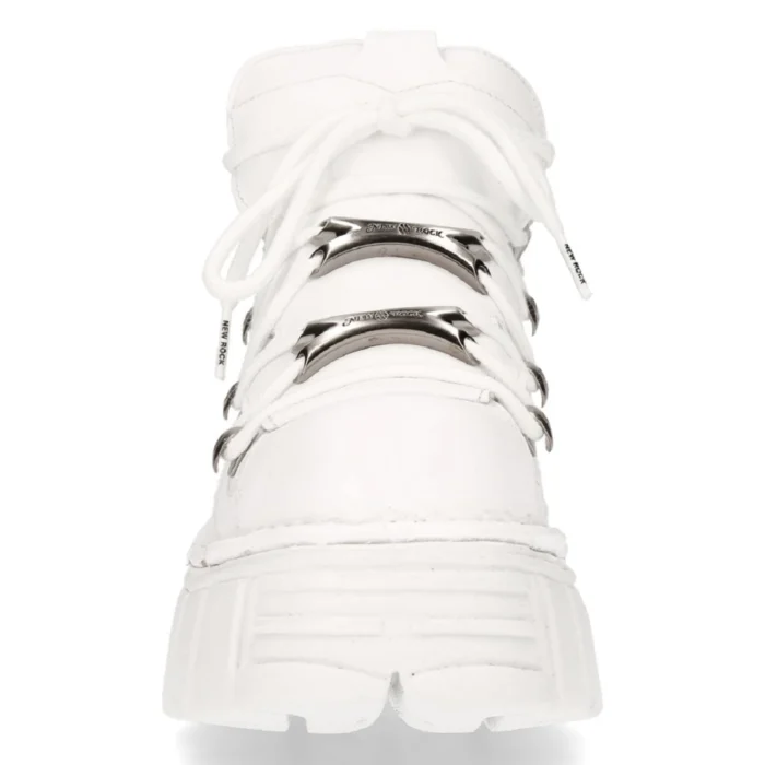 New Rock 106N-S8 Metallic White Leather Biker Punk Gothic Boots - Image 8