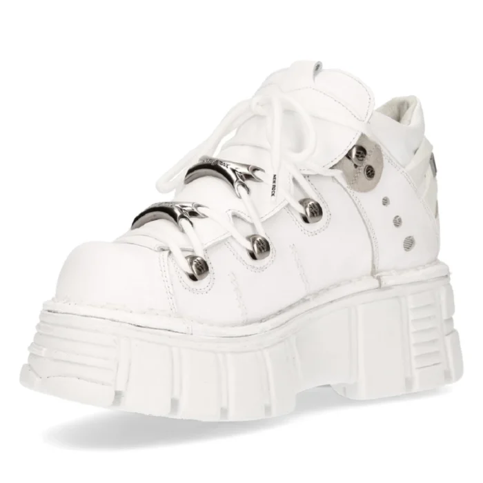 New Rock 106N-S8 Metallic White Leather Biker Punk Gothic Boots - Image 7