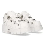 New Rock 106N-S8 Metallic White Leather Biker Punk Gothic Boots - Image 3