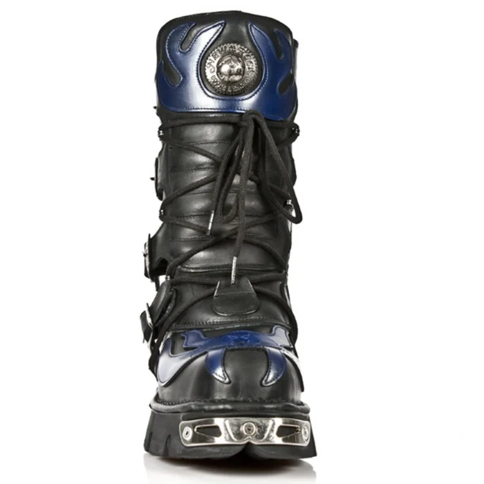NEW ROCK 107-C5 Unisex Boots Black Blue Leather Skull Devil Gothic Punk Biker - Image 8