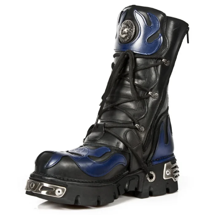 NEW ROCK 107-C5 Unisex Boots Black Blue Leather Skull Devil Gothic Punk Biker - Image 7