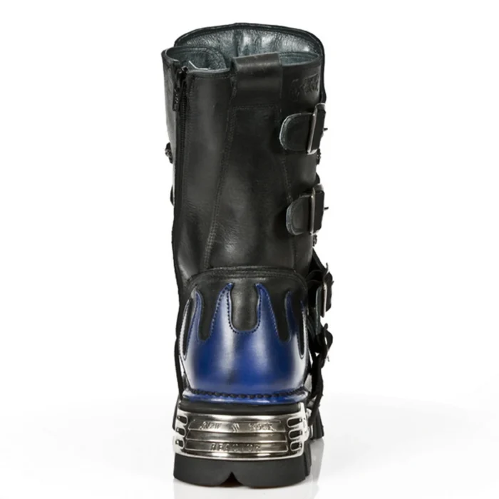 NEW ROCK 107-C5 Unisex Boots Black Blue Leather Skull Devil Gothic Punk Biker - Image 6