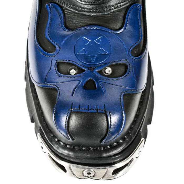 NEW ROCK 107-C5 Unisex Boots Black Blue Leather Skull Devil Gothic Punk Biker - Image 3