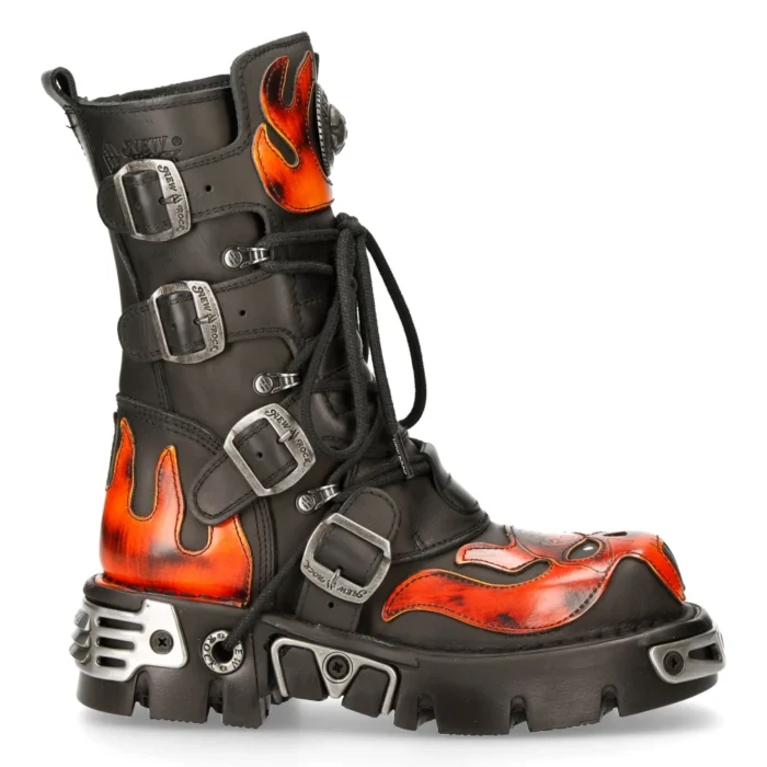 New Rock 107-S1 Red Skull Devil Black Leather Boot Biker Goth Rock Boots - Image 1