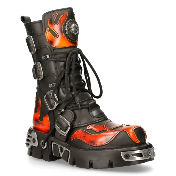 New Rock 107-S1 Red Skull Devil Black Leather Boot Biker Goth Rock Boots - Image 2