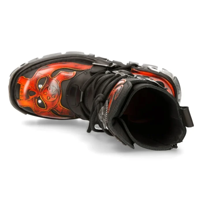 New Rock 107-S1 Red Skull Devil Black Leather Boot Biker Goth Rock Boots - Image 5