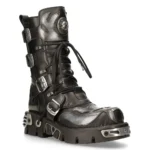 New Rock 107-S2 Black/Silver Gothic Leather Flame Boots - Image 2