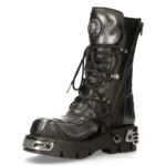 New Rock 107-S2 Black/Silver Gothic Leather Flame Boots - Image 8